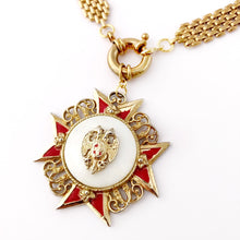 Load image into Gallery viewer, close up of necklace made with vintage Maltese cross pendant, chain and clasp
