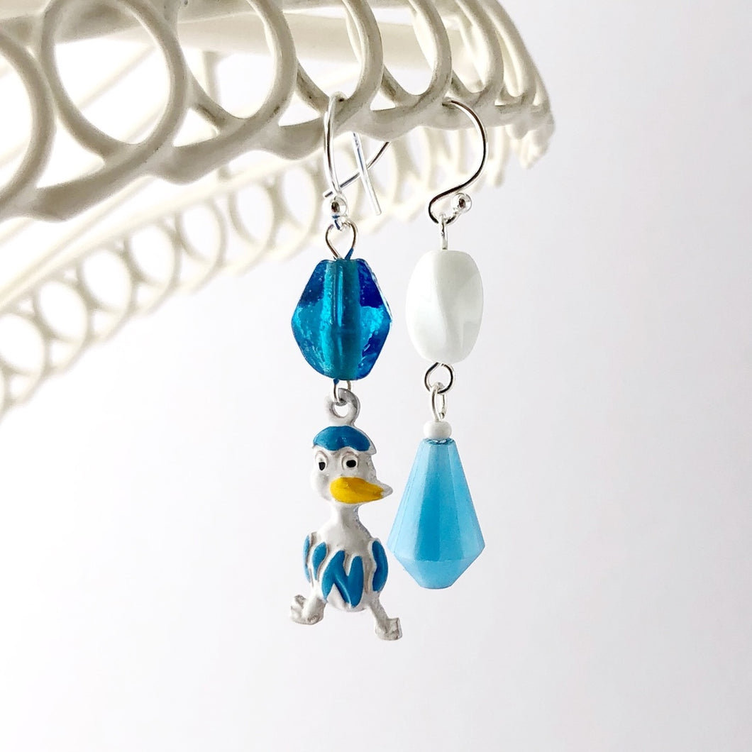 Vintage blue Easter chick earrings