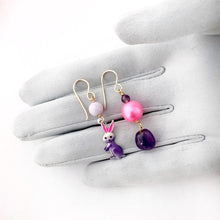 Load image into Gallery viewer, Vintage bunny and Amethyst drop earrings
