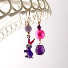 Load image into Gallery viewer, Vintage bunny and Amethyst drop earrings
