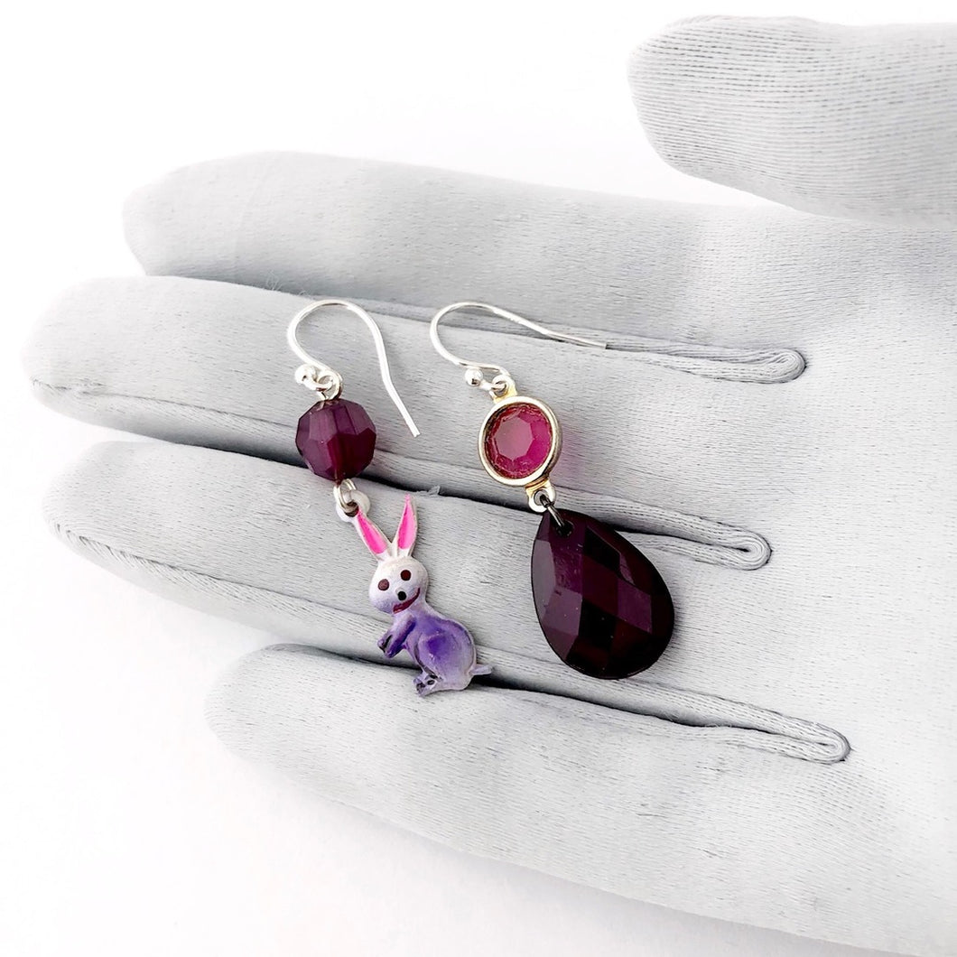 Vintage purple and pink bunny earrings