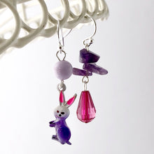 Load image into Gallery viewer, Vintage bunny and Amethyst earrings
