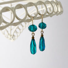 Load image into Gallery viewer, teal glass drop earrings
