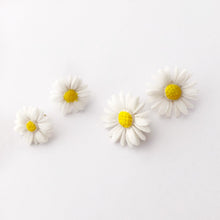 Load image into Gallery viewer, reimagined-vintage-white-daisy-with-yellow-centre-post-back-earrings-in-two-sizes
